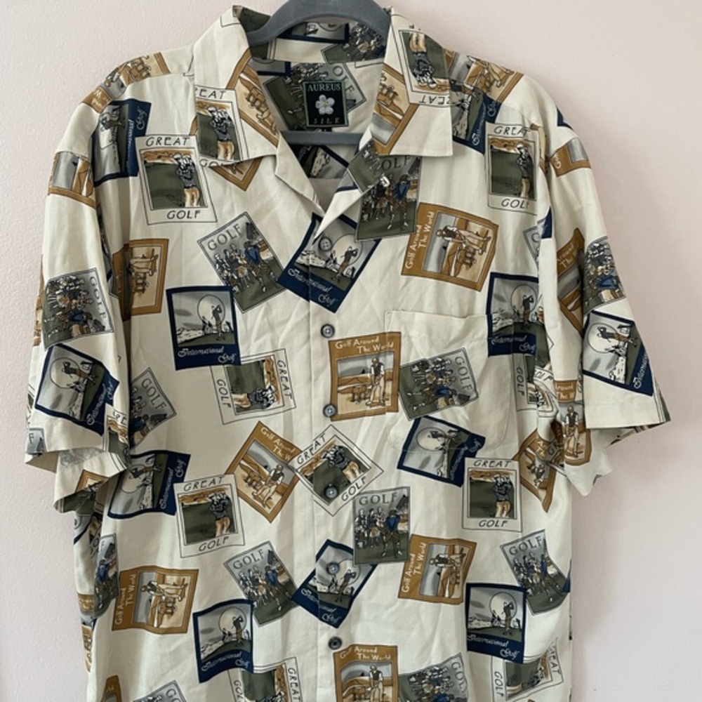 Aureus Silk- Men's‎ Short Sleeve Hawaiian Golf Shirt Size L